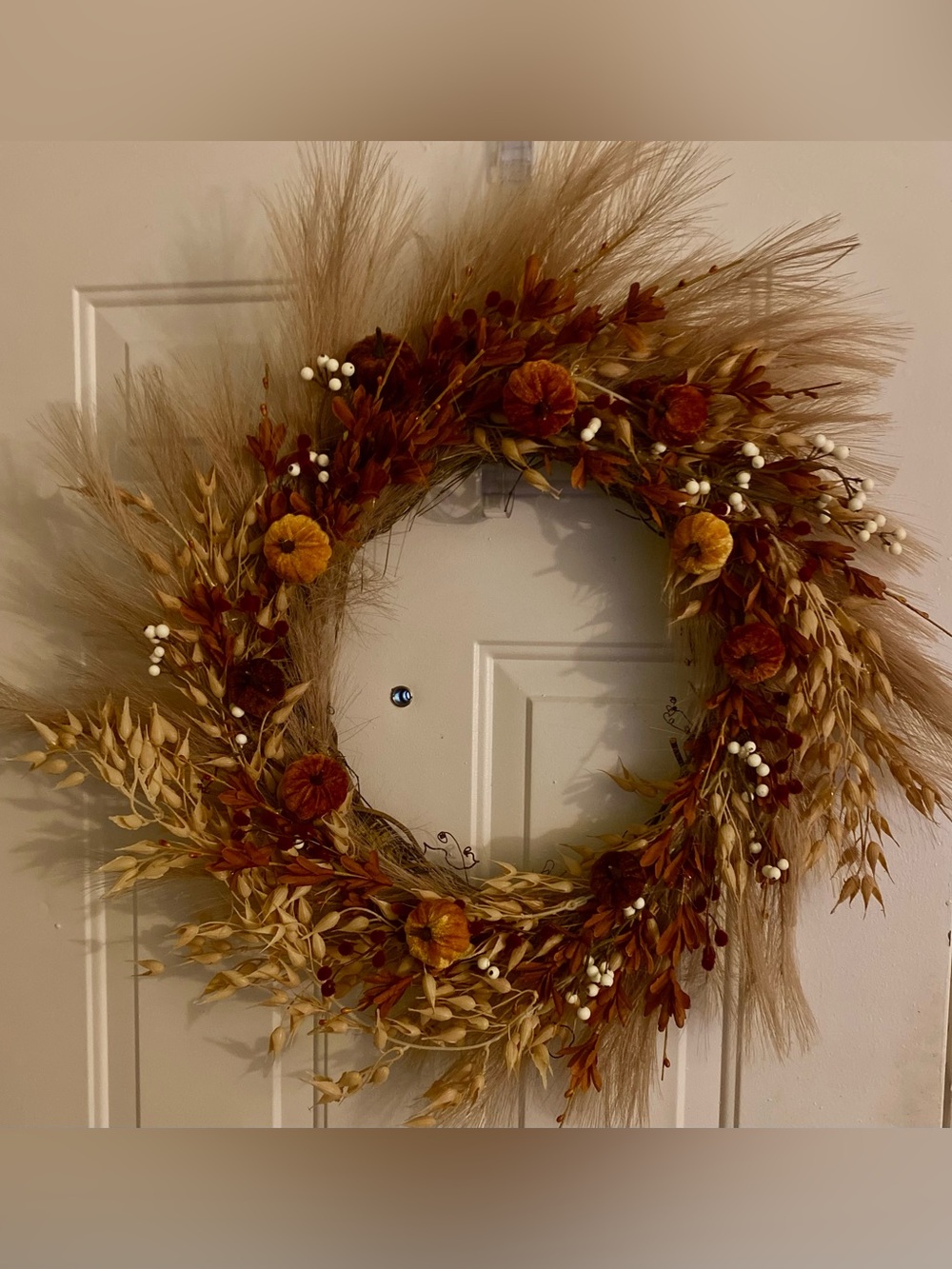 Autumn Harvest Decorative Wreath - Brown & Cream Festive Door Accent hand made